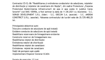 “Reabilitarea și extinderea conductelor de aducțiune, rețelelor de distribuție și rețelelor de canalizare din Reșița”