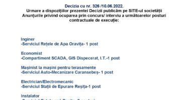 Anunt posturi vacante Aquacaraș