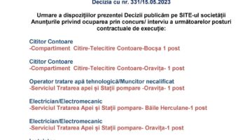 Anunț posturi vacante AquaCaraș