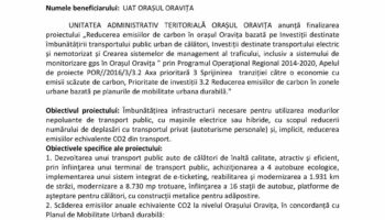 Finalizare proiect “Reducerea emisiilor de carbon în orașul Oravița”