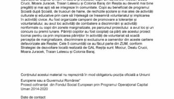 Finalizare proiect “Reșița, oraș educat și tolerant”