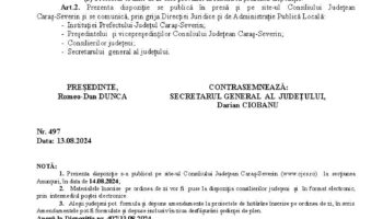 Convocare a Consiliului Judeţean Caraş-Severin  în şedinţă ordinară pentru data de 22.08.2024