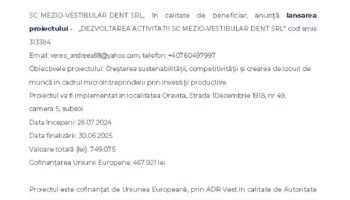 Investiție finanțată prin Programul Regional Vest