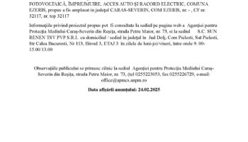 Anunț public privind depunerea solicitării de emitere acordului de mediu