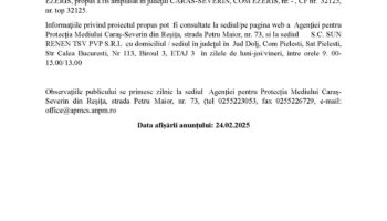 Anunț public privind depunerea solicitării de emitere acordului de mediu